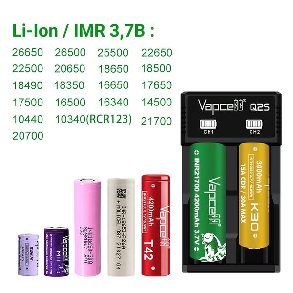 Vapcell Q2S - caricabatterie intelligente con 2 canali 1 A per Ni-Mh, Ni-Cd e Li-Ion VapcellQ2S фото