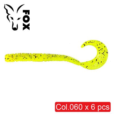 Силиконовый червь FOX 10см Crawler #060 (жёлтый арлекин) (съедобный, 6шт) 6118 фото