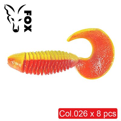 Силиконовый твистер FOX 7,5см Fluffy #026 (red yellow) (съедобный, 6шт) 6138 фото