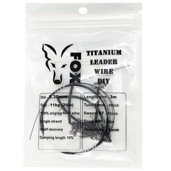 Smycz tytanowa 0.3mm 24lb 11kg 3m FOX Titanium Leader Wire DIY, zestaw do zrobienia 10123 фото