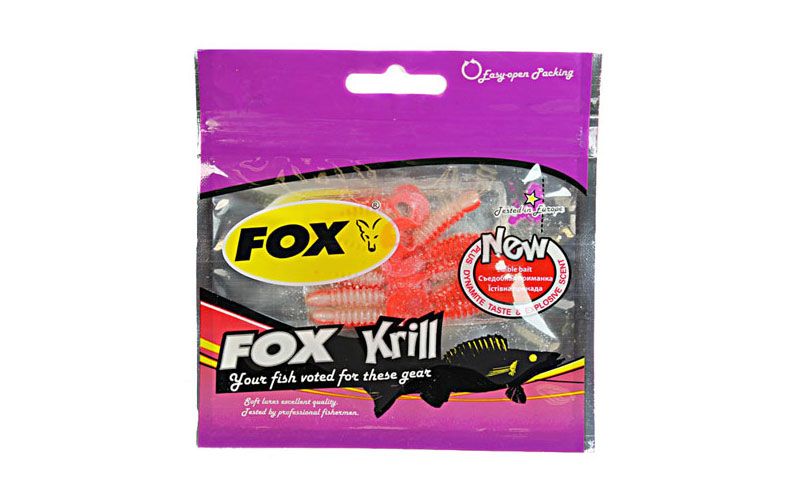 Силиконовый твистер для микроджига FOX 3,5см Krill #008 (вишня, синяя блестка) (съедобный, 10шт) 5969 фото