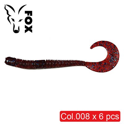 Silicone worm FOX 10cm Crawler #008 (cherry, blue glitter) (edible, 6 pcs) 6765 фото