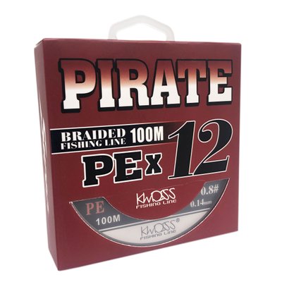 Шнур Pirate PEx12 100м #0.8 0.14мм 15.5кг сірий 7859 фото