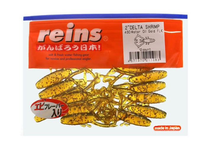 Силиконовая креветка для микроджига Reins Delta Shrimp 2" #430 Motor Oil Gold FLK (съедобная, 12шт) 6671 фото