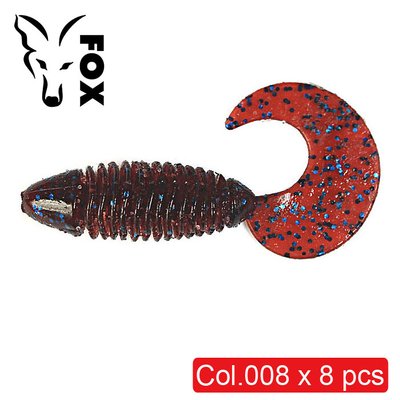 Silicone twister for microjig FOX 5.5cm Fluffy #008 (cherry, blue glitter) (edible, 8 pcs) 5794 фото