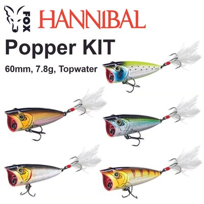 Set of poppersFOX Hannibal Popper Kit (5 pieces of bait + box) FXHANNIBAL60 фото