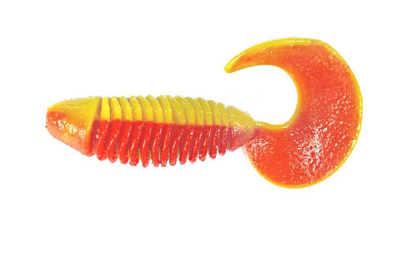Silicone twister for microjig FOX 5.5cm Fluffy #026 (red yellow) (edible, 8 pcs) 6786 фото