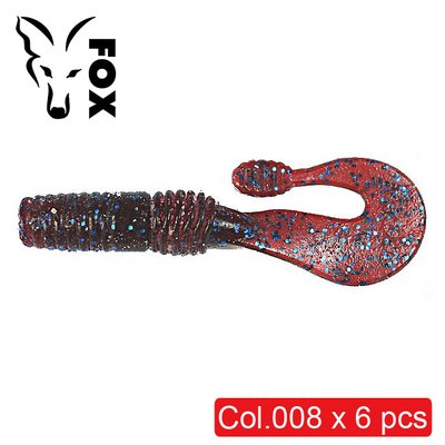 Silicone twister FOX 9cm Grubber #008 (cherry, blue glitter) (edible, 6 pcs) 6457 фото