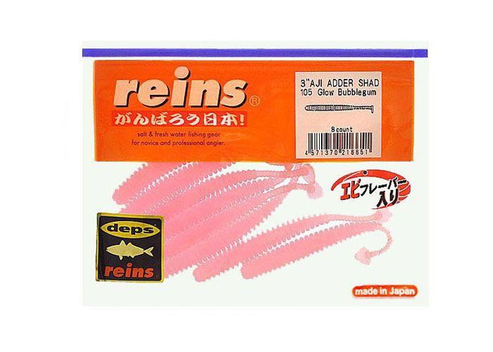 Silicone vibrating tail Reins Aji Adder Shad 3" #105 Glow Bubblegum (edible, 8 pcs) 6114 фото