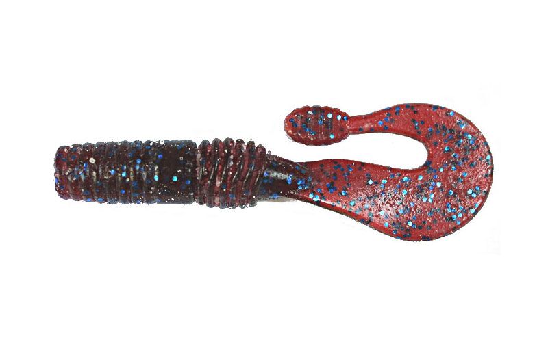 Silicone twister for microjig FOX 5.5cm Grubber #008 (cherry, blue glitter) (edible, 8 pcs) 6439 фото