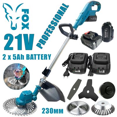 Cordless scythe / trimmer / brush cutter for grass FOX Professional (2 pcs batteries + 5 attachments included) FGBP FGBP фото